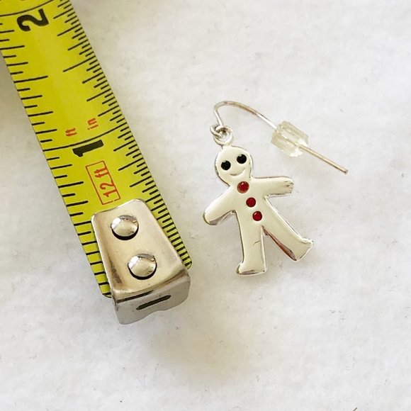 Sterling silver 925 gingerbread men earrings with small stones eyes buttons - Picture 6 of 7